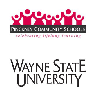 Pinckney Community Schools and Wayne State University logos