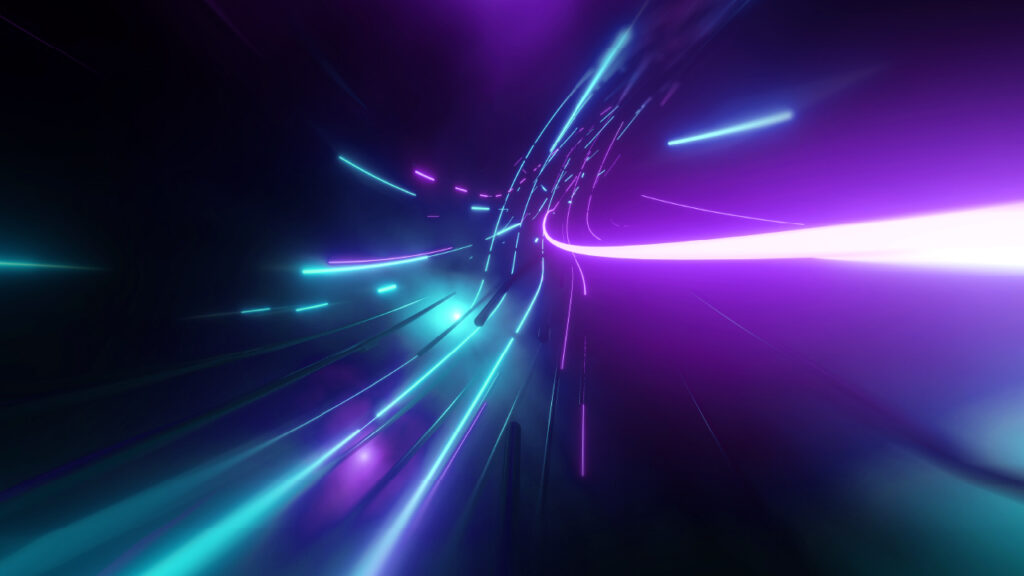 Teal and Purple Light Streaks Coming Towards Viewer