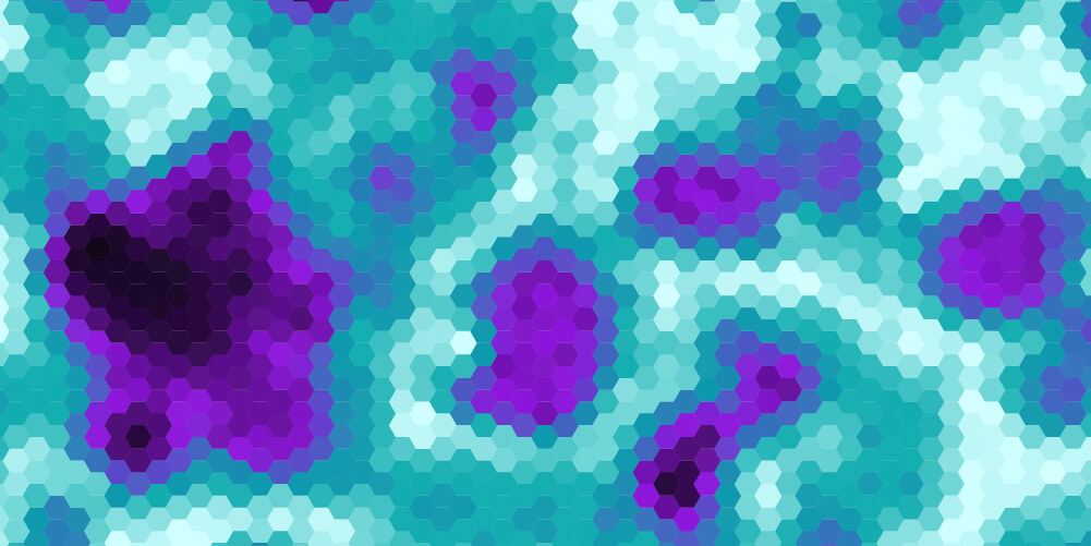 Teal blue and purple colored hexagon pattern