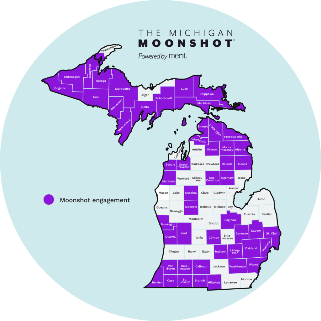 Map of which Michigan counties Moonshot has engaged with